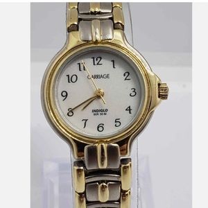 Ladies Carriage by Timex Indiglo Silver Gold Tone Expansion Band Watch H7